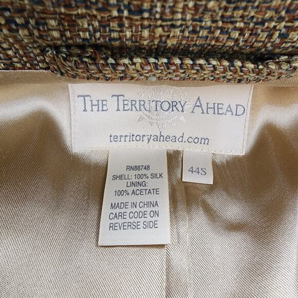 Territory Ahead Blazer Mens 44S Tan Brown Textured Silk Tweed Sport Coat Jacket - Picture 3 of 16